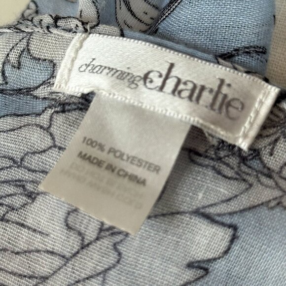 Floral Blue White Oblong Scarf Lace Trim Lightweight Long Wrap Hijab Bloomcore - Picture 8 of 13